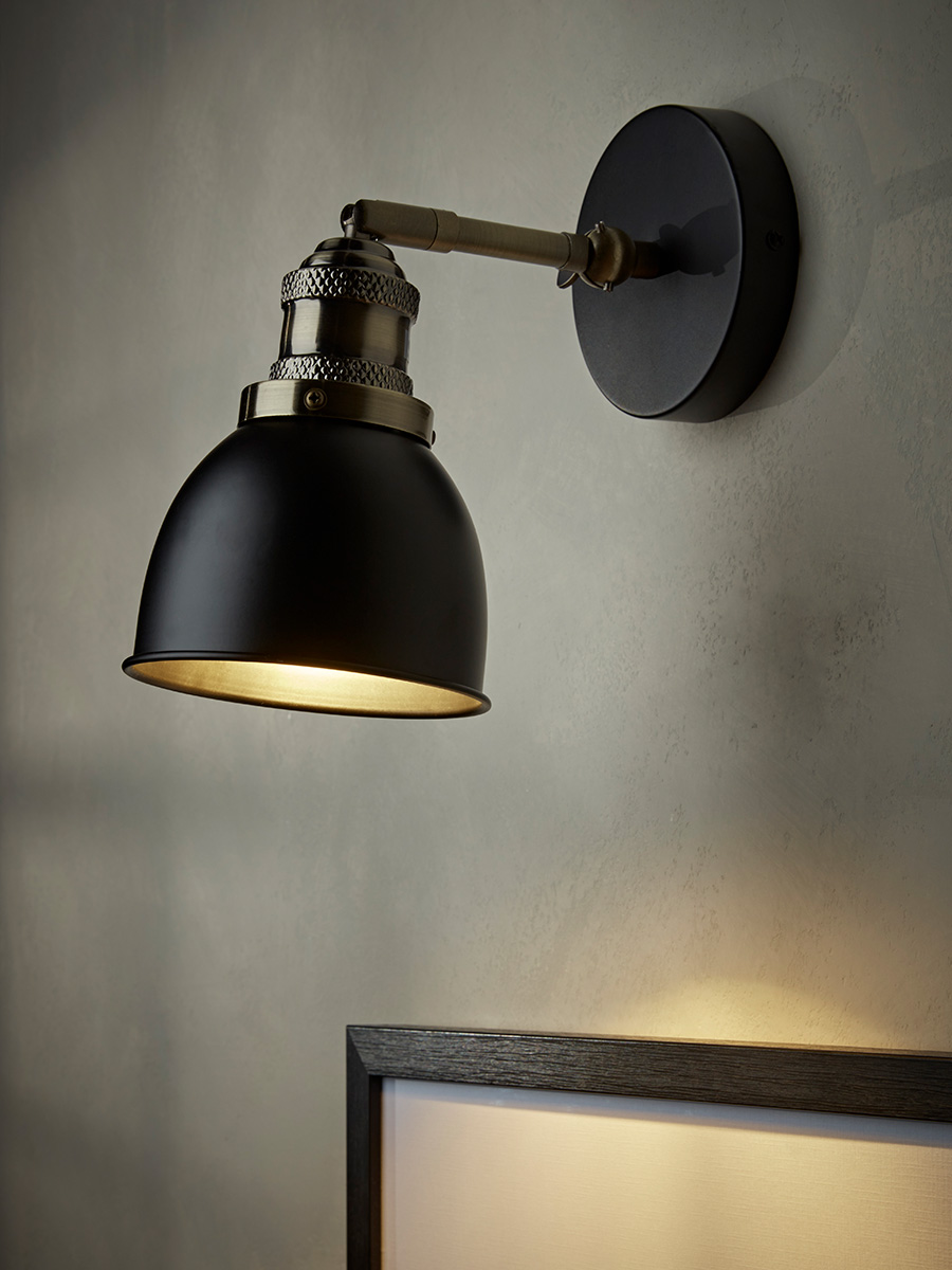 Product photograph of Black Brass Dome Wall Light from Cox and Cox.