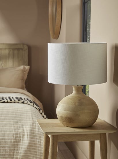 Mango Wood Table Lamp - Round