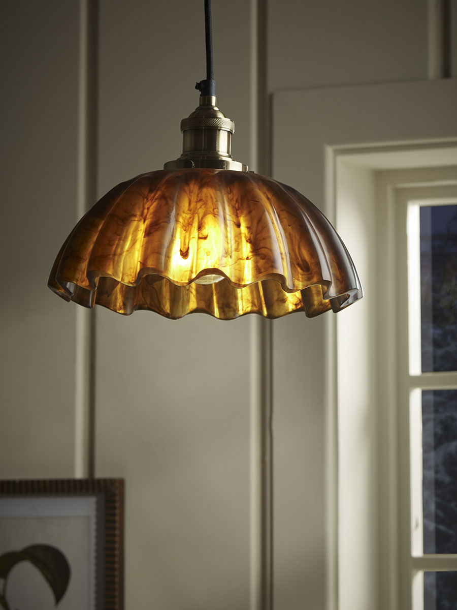 Product photograph of Amber Scalloped Pendant from Cox and Cox.