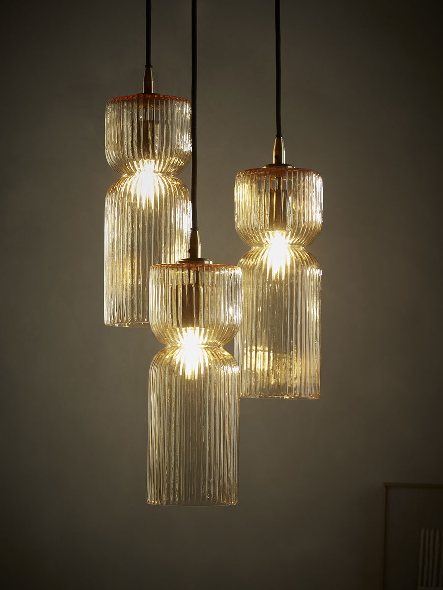 Product photograph of Three Ariane Glass Pendants - Amber from Cox and Cox.