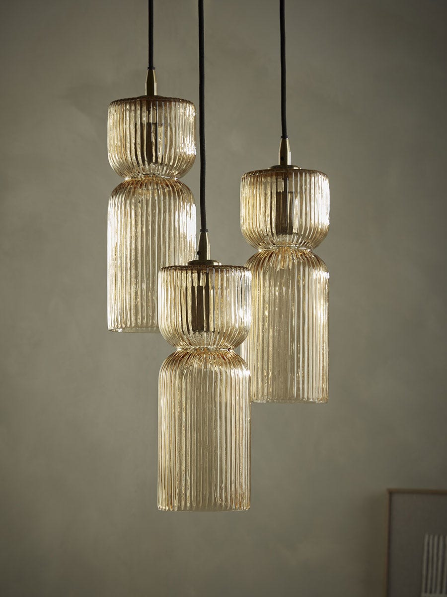 Product photograph of Three Ariane Glass Pendants - Amber from Cox and Cox