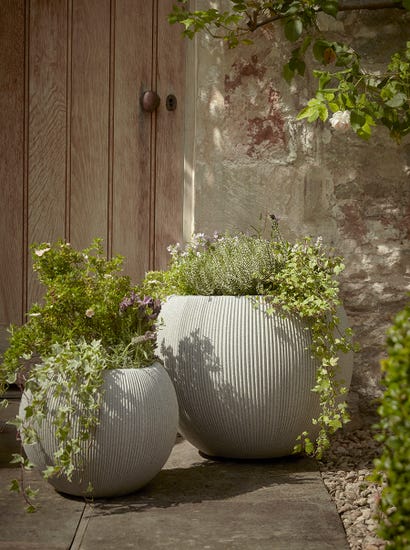 Two Fluted Dome Planters - Light Grey