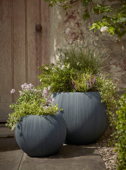 Two Fluted Dome Planters - Anthracite