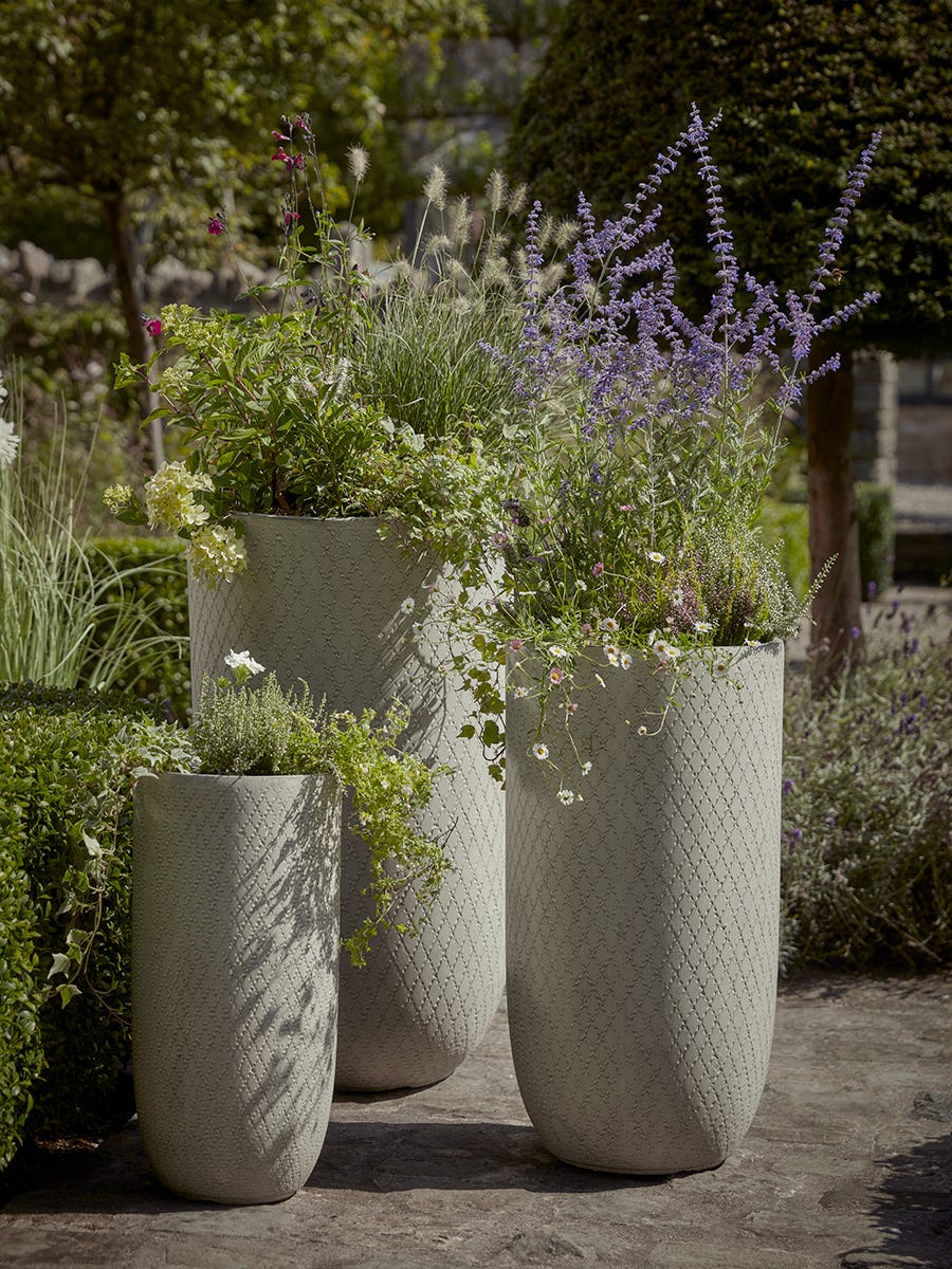 Product photograph of Three Tall Etched Planters from Cox and Cox