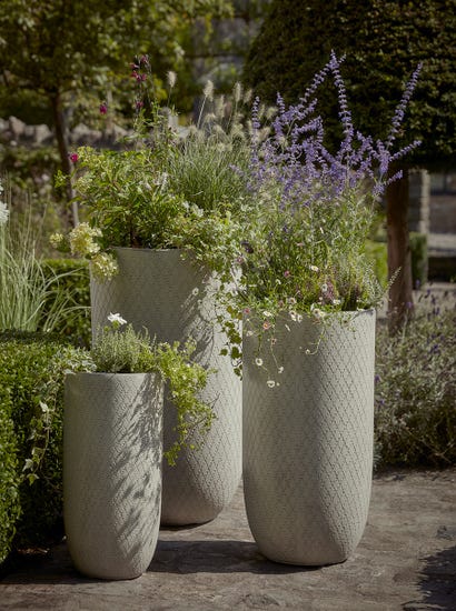 Three Tall Etched Planters