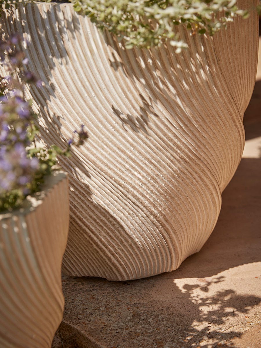 Product photograph of Two Cream Spiral Planters - Large from Cox and Cox.