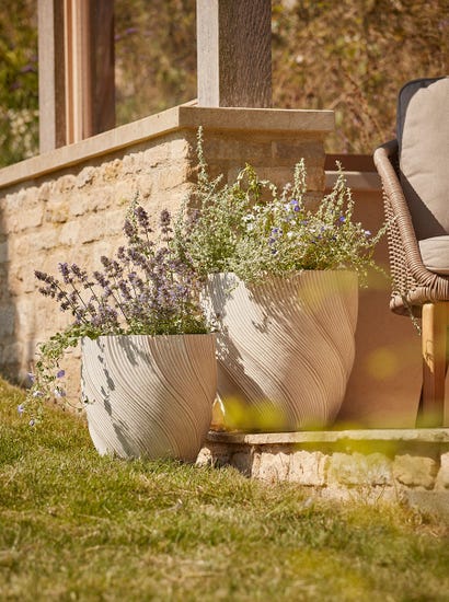Two Cream Spiral Planters - Large