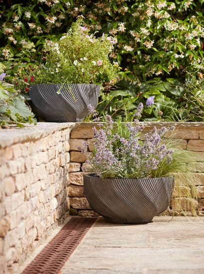 Two Anthracite Spiral Planters - Small