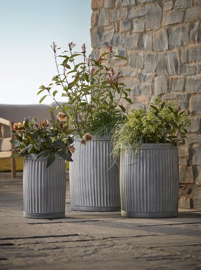 Three Fluted Zinc planters- Round