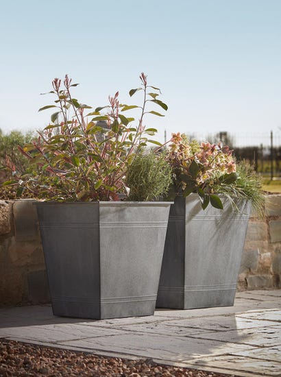 Two Tall Square Zinc Plant Pots