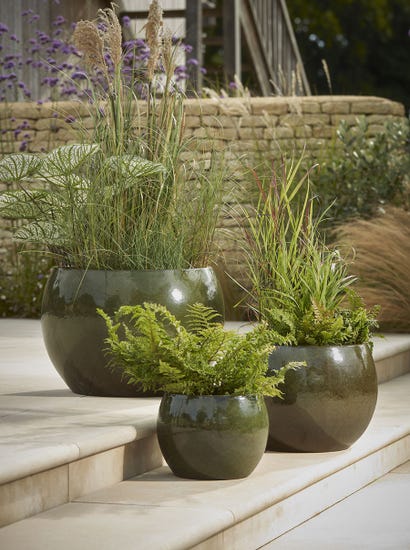 Three Glazed Olive Bowl Planters