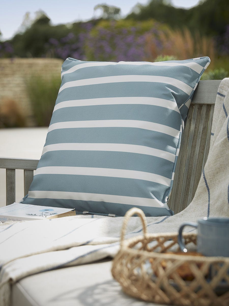 Product photograph of Sonta Outdoor Cushion - Dawn Blue from Cox and Cox