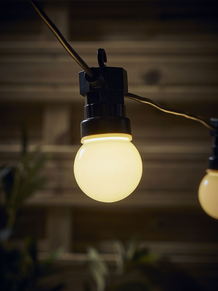 Product photograph of Three Solar Round Festoon Bulb Lights from Cox and Cox.