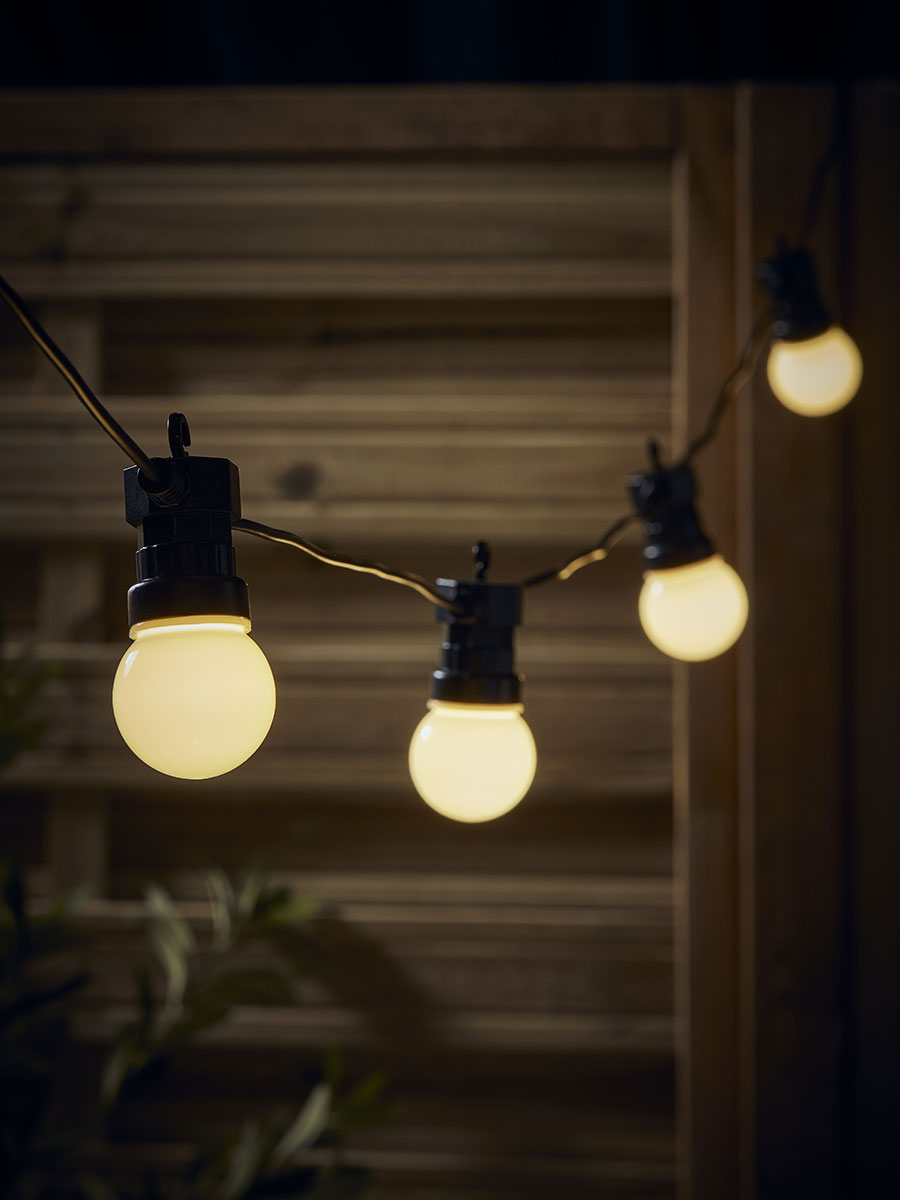 Product photograph of Three Solar Round Festoon Bulb Lights from Cox and Cox