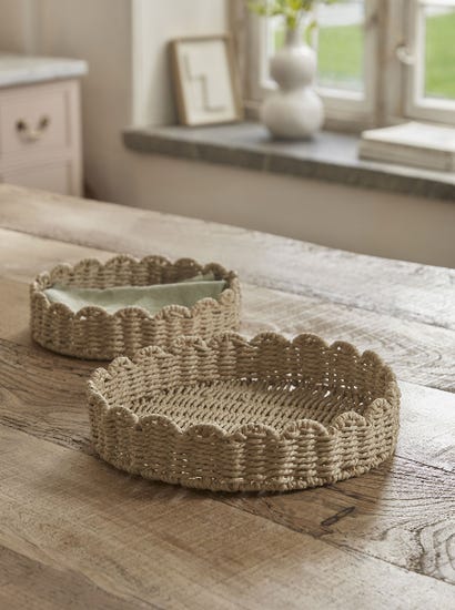 Two Scalloped Woven Trays - Round