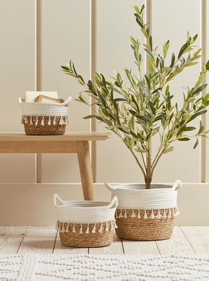 Three Tasselled Storage Baskets