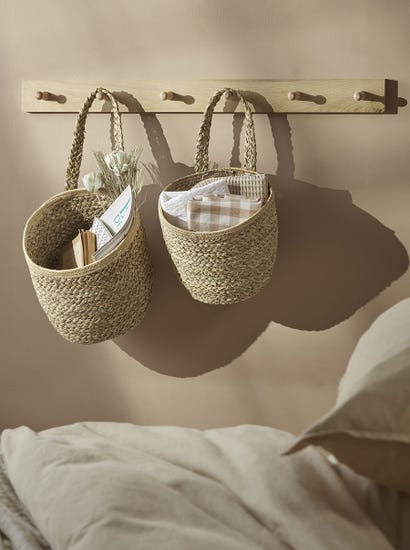 Two Braided Seagrass Hanging Storage Baskets