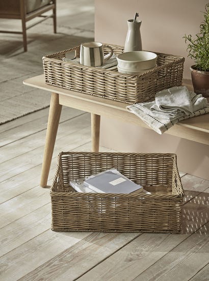 Two Faux Rattan Storage Trays