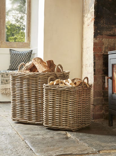 Two Rattan Log Baskets - Square