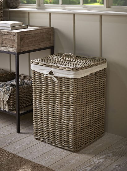 Lined Rattan Laundry Basket - Square