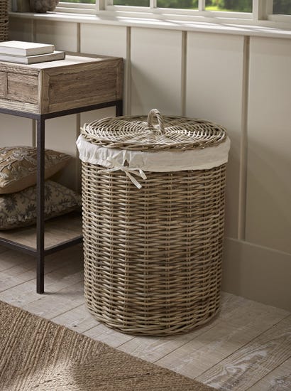 Lined Rattan Laundry Basket - Round