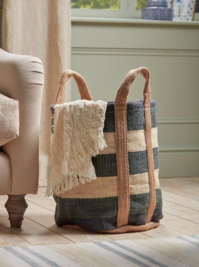 Striped Jute Storage Bag
