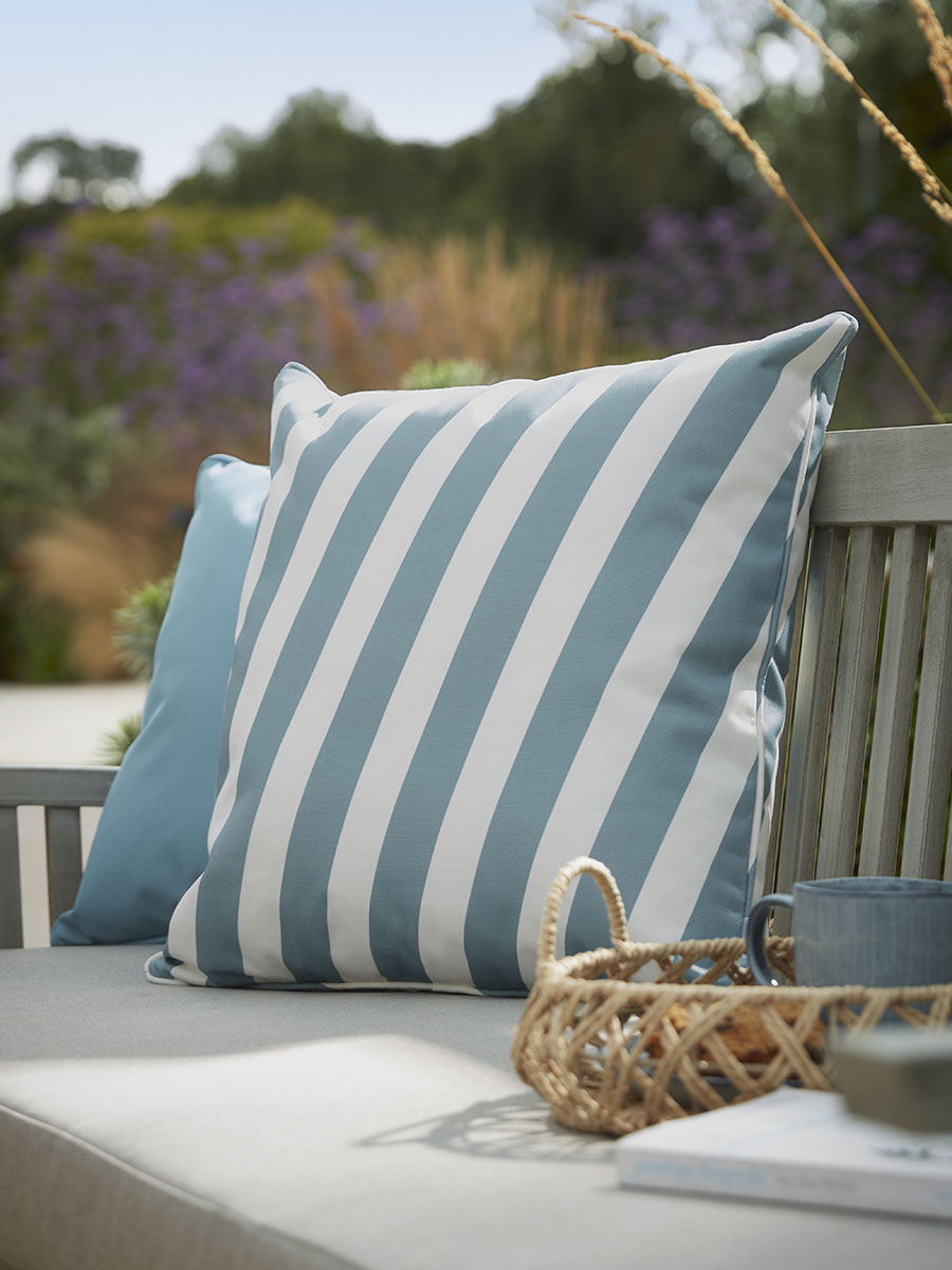 Product photograph of Fulton Outdoor Cushion - Dawn Blue from Cox and Cox