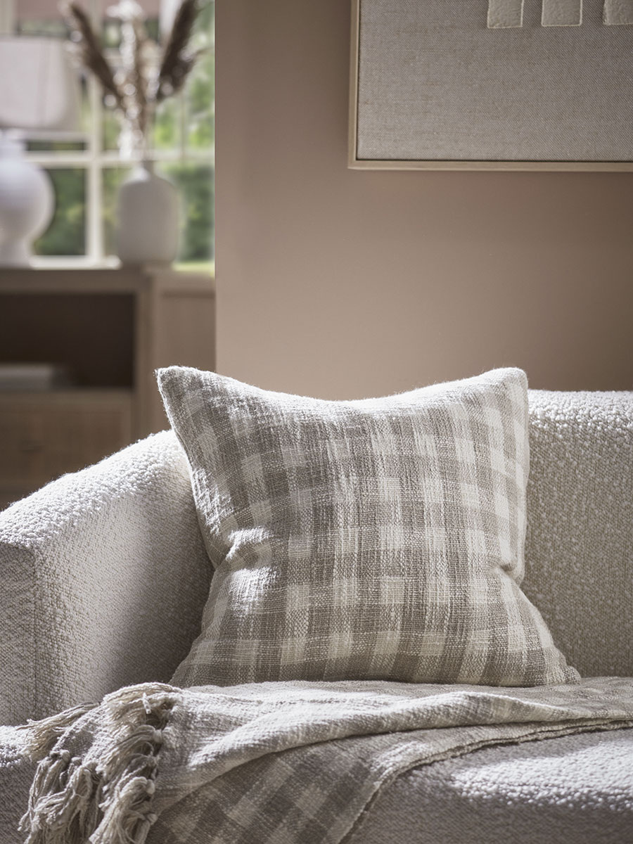 Product photograph of Natural Gingham Cushion from Cox and Cox.