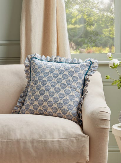 Ruffle Square Cushion - Swedish Blue Print