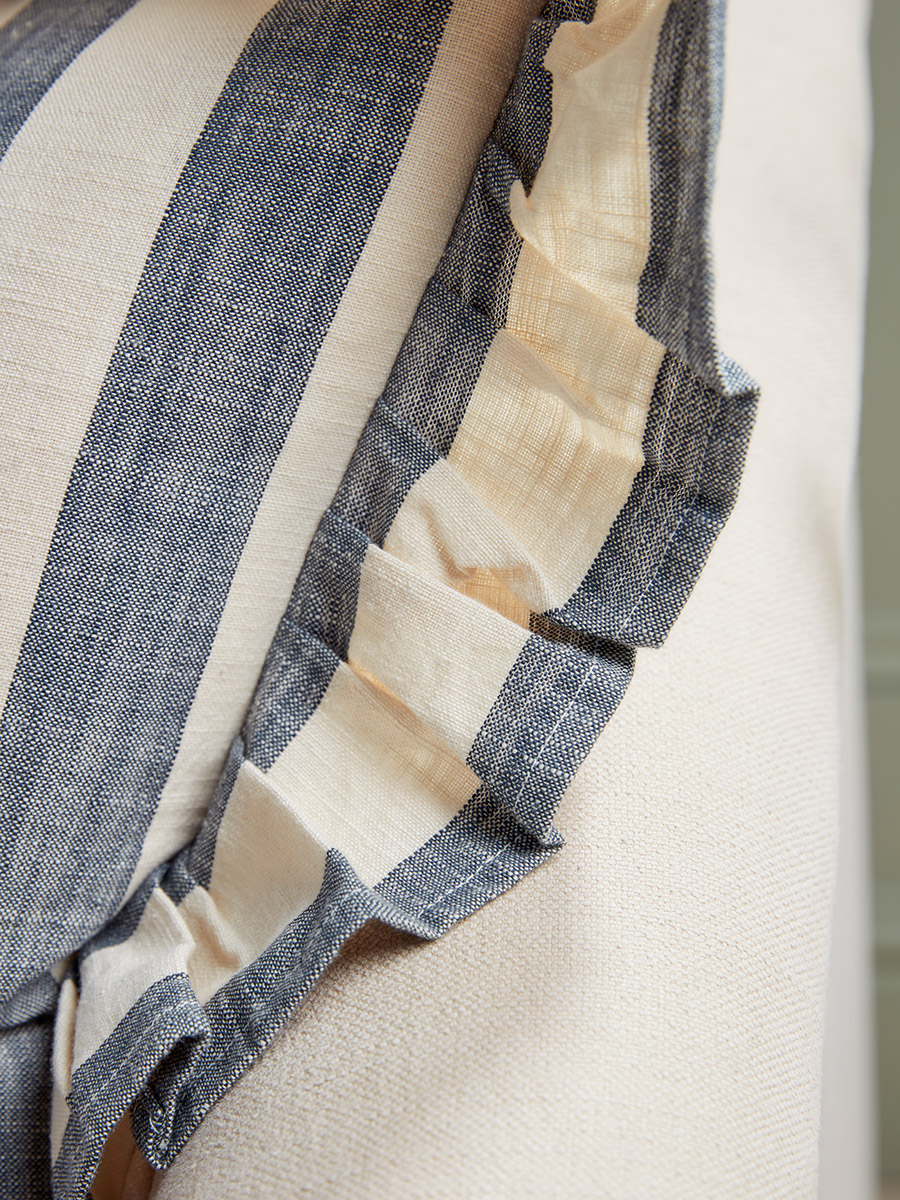 Product photograph of Ruffle Square Cushion - Nautical Stripe from Cox and Cox.