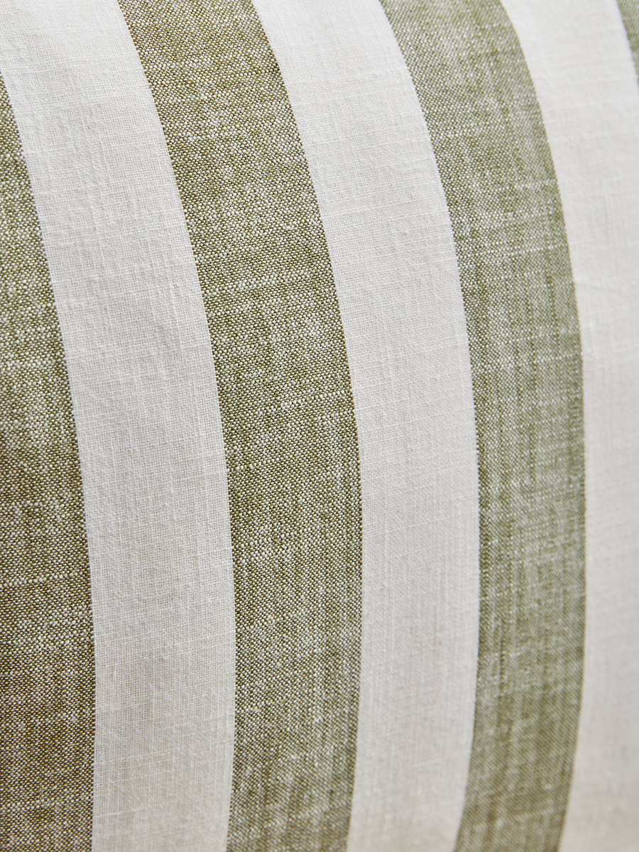Product photograph of Ruffle Square Cushion - Green Stripe from Cox and Cox.
