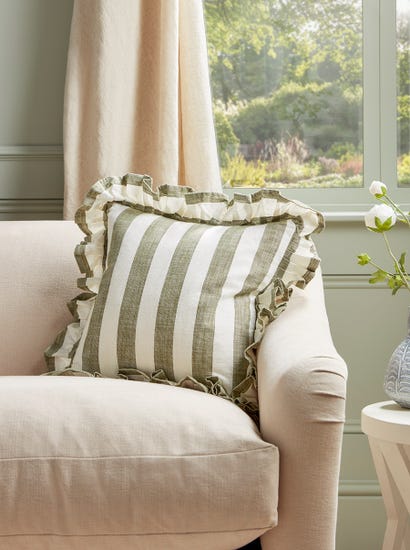 Ruffle Square Cushion - Green Stripe