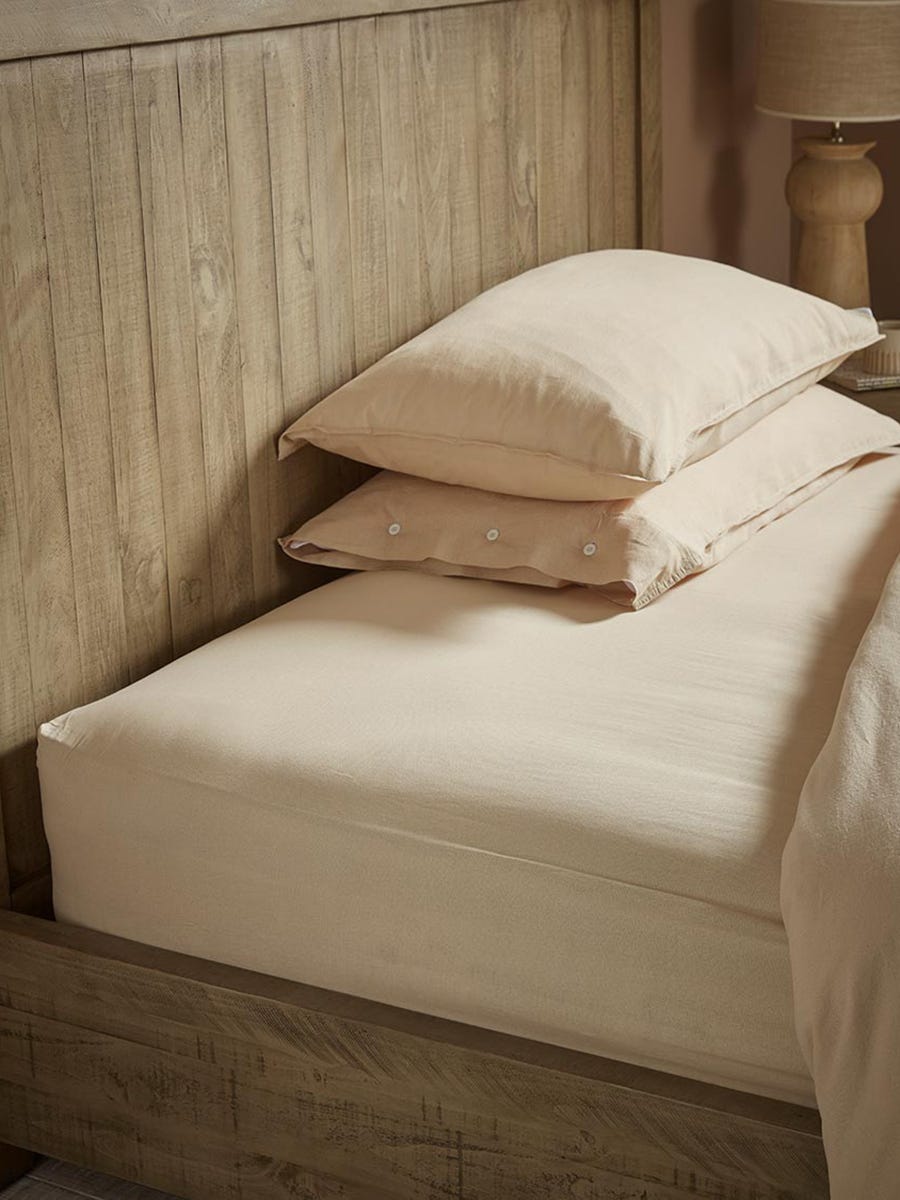 Product photograph of Cotton King Fitted Sheet- Flax from Cox and Cox