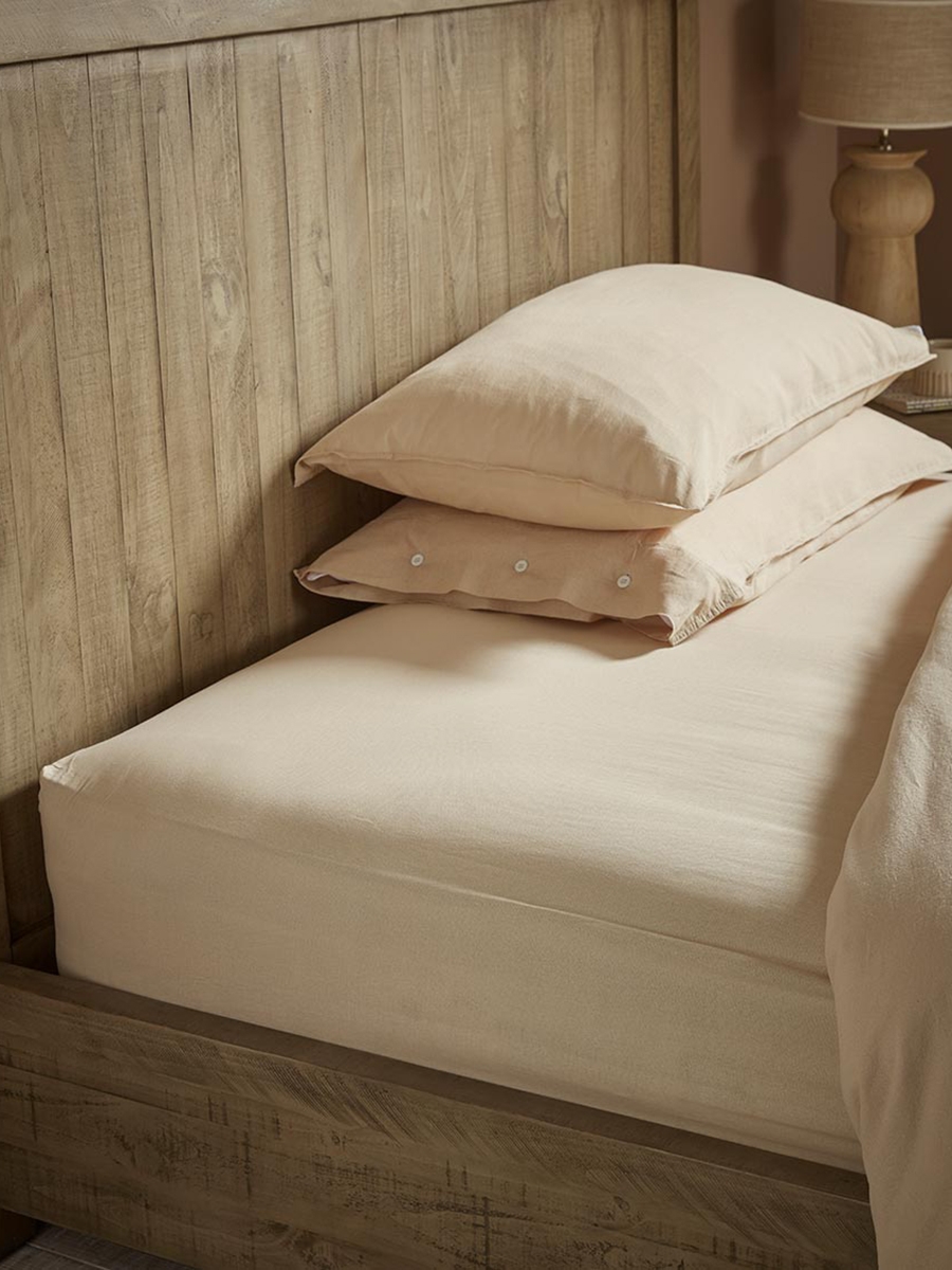 Product photograph of Cotton Double Fitted Sheet- Flax from Cox and Cox