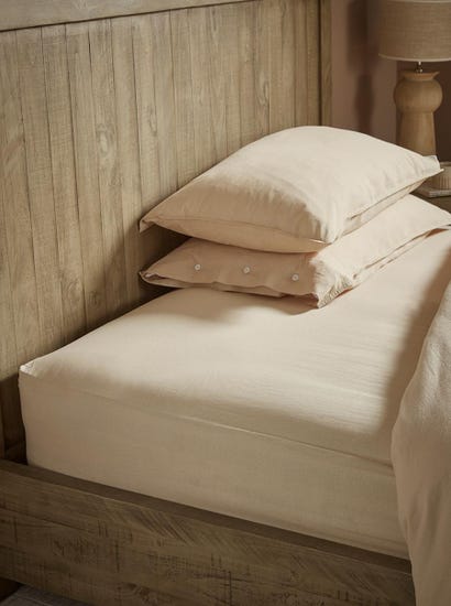 Cotton Double Fitted Sheet- Flax