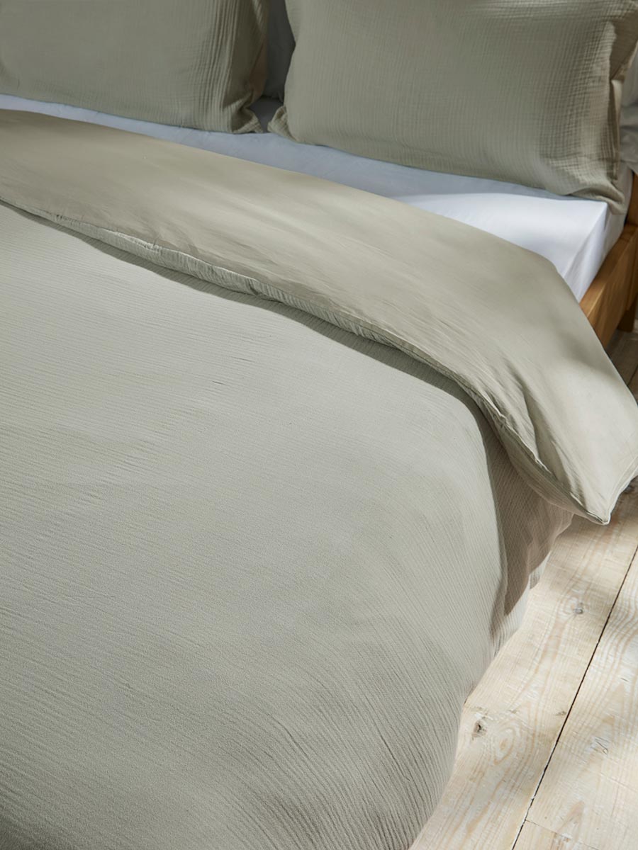 Product photograph of Muslin Super King Duvet Cover Set - Eucalyptus from Cox and Cox.