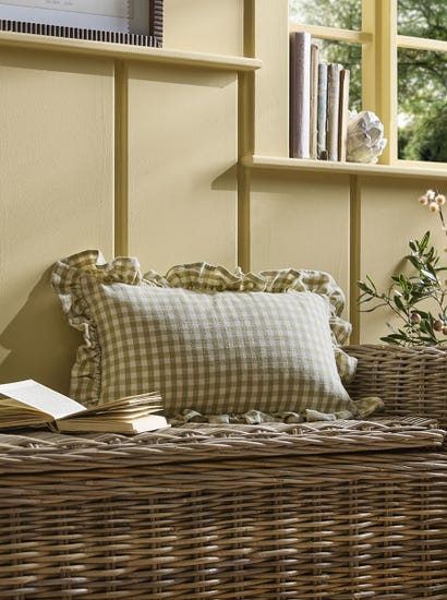 Gingham Ruffle Rectangular Cushion - Sage