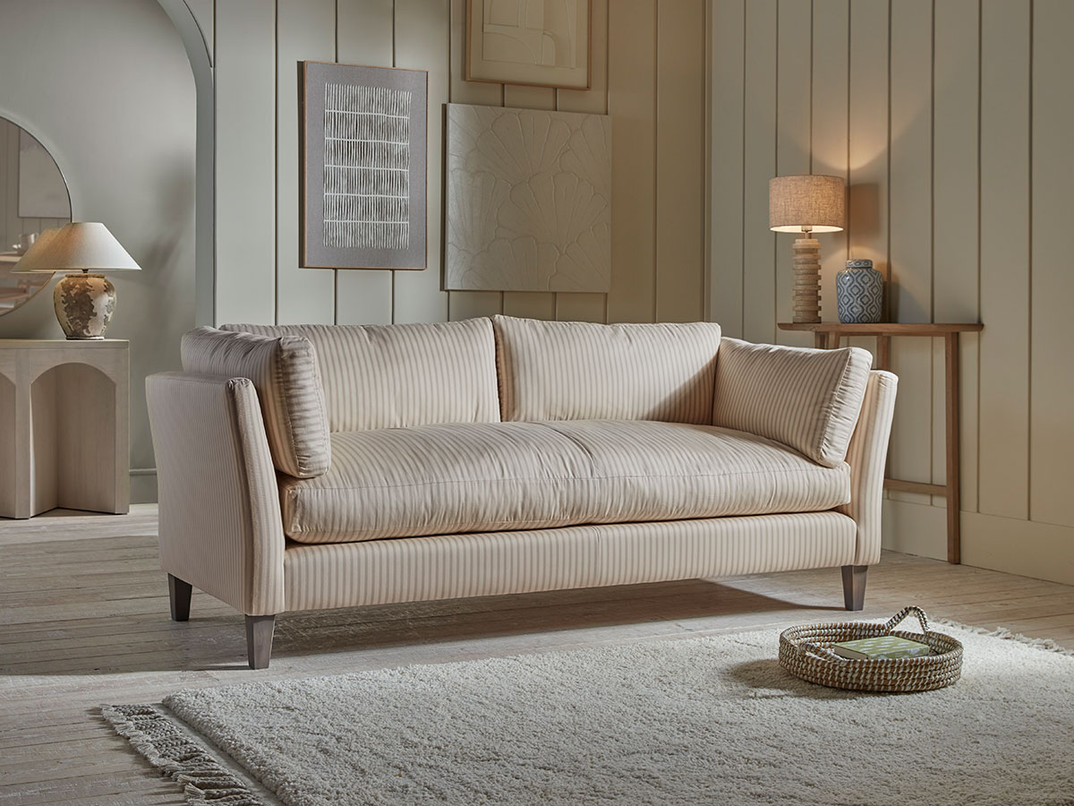 Product photograph of Dinan Two Seater Soft Eau De Nil Cotton Stripe from Cox and Cox.