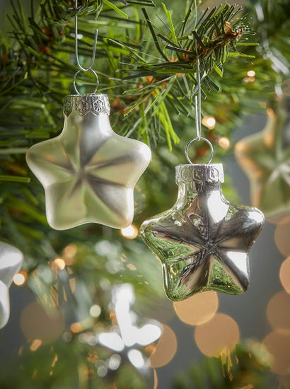 Twelve Miniature Star Glass Baubles